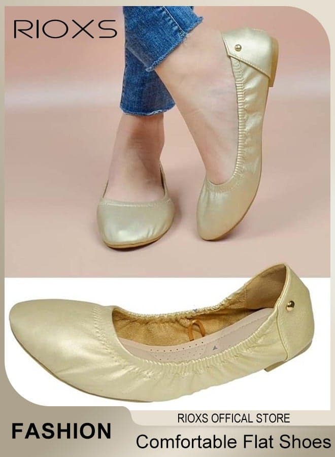 Women's Comfort Flats, Classic Round Toe Ballet Flats, Ultra Soft Belice Ballerina Flat Shoes, Slip On Dress Shoes for Women, Anti-slip Walking Ballerina Shoes, Lightweight Ladies Dressy Ballerina Shoes, Work Shoes, Business Shoes, Dance Flats, Gold Ballerina Fashion Footwear
