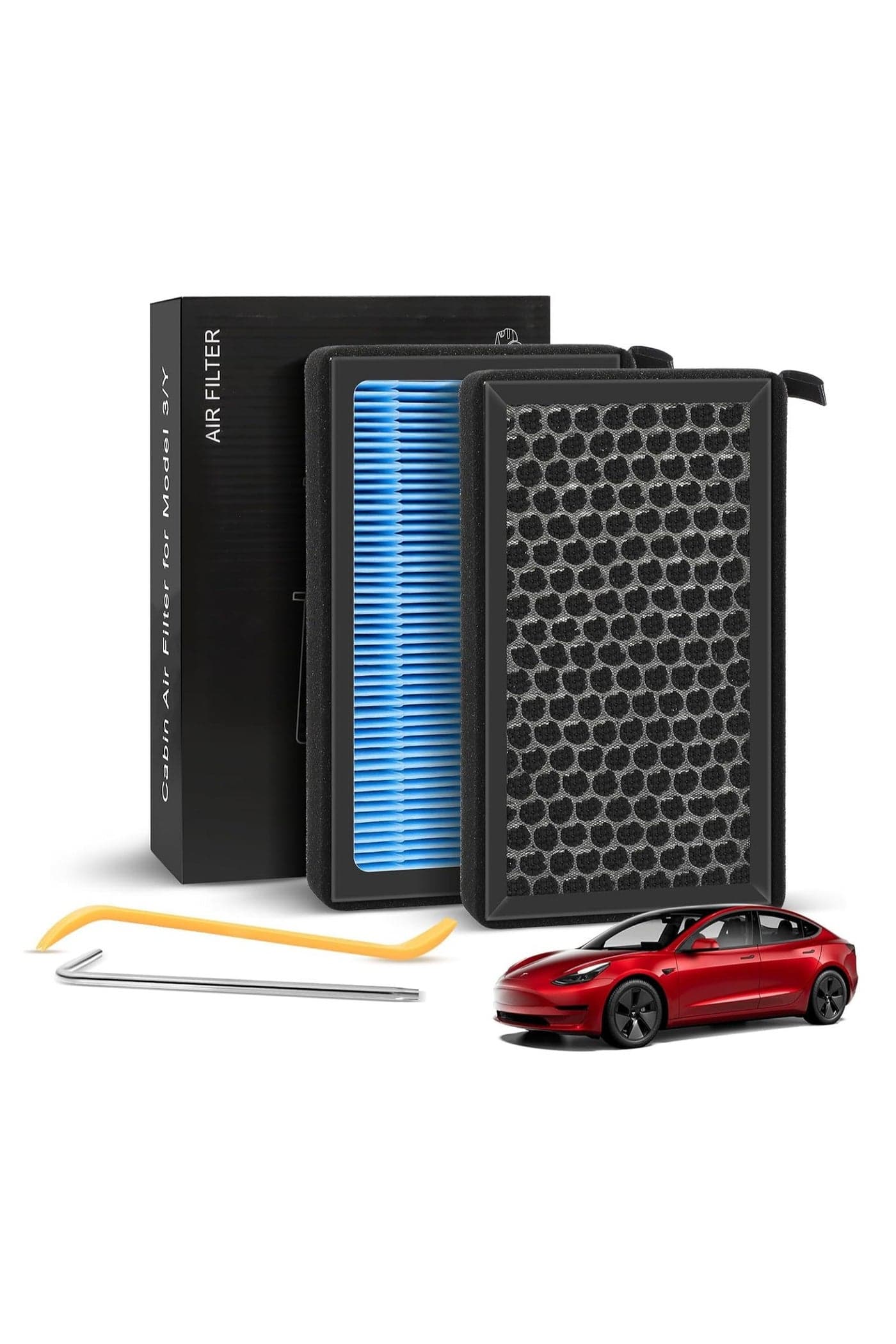 2 PCS Tesla Cabin Air Filter, Tesla Model 3 Cabin Air Filter Model Y Cabin Air Filter OEM Replacement, Built-in HEPA Filter Activated Carbon Dual Protection, Includes Removal Tool&Screwdriver