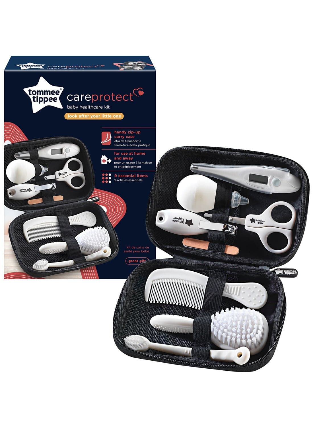 Baby Healthcare Kit, 9 Pieces - Complete Grooming Set with Thermometer, Nasal Aspirator & Nail Care Tools, 0+ Months
