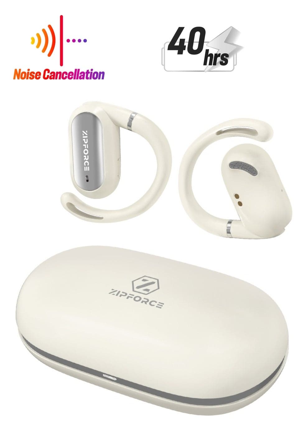ZIPFORCE True Wireless Earbuds, Open Ear Bluetooth 5.4 Headphones 4-Mics ENC Clear Call, OWS Bluetooth Earbuds Touch Control, IPX6 Waterproof TWS, Light-Weight Earphones