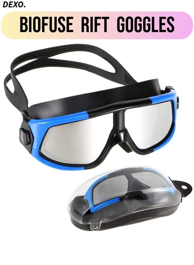 Biofuse Rift Swimming Goggles – Anti-Fog, Wide Vision, UV Protection, Soft Flexible Comfort Fit with Easy Adjust Strap (Blue/Black)