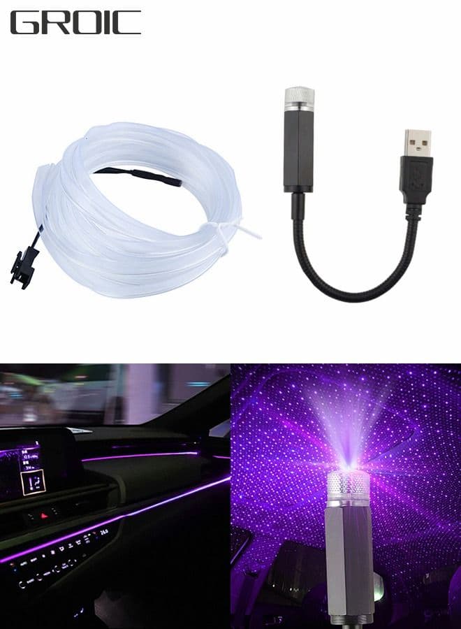 EL Wire Purple,EL Interior Car LED Strip Lights,USB Star Projector Night Light, Adjustable Romantic Starry Sky Atmosphere Decorative Auto Light for Car,Automotive