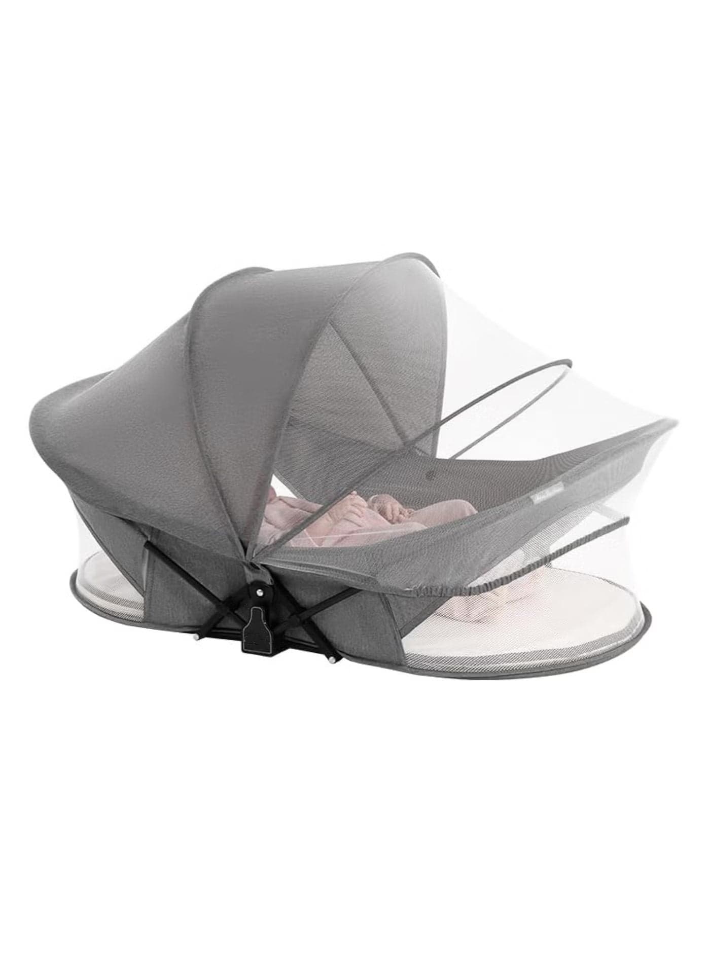Portable Baby Crib Bed, Foldable Travel Bassinet for Newborn, Infants Mobile Sleeping Bed with Mosquito Net and Awning and Storage Bag