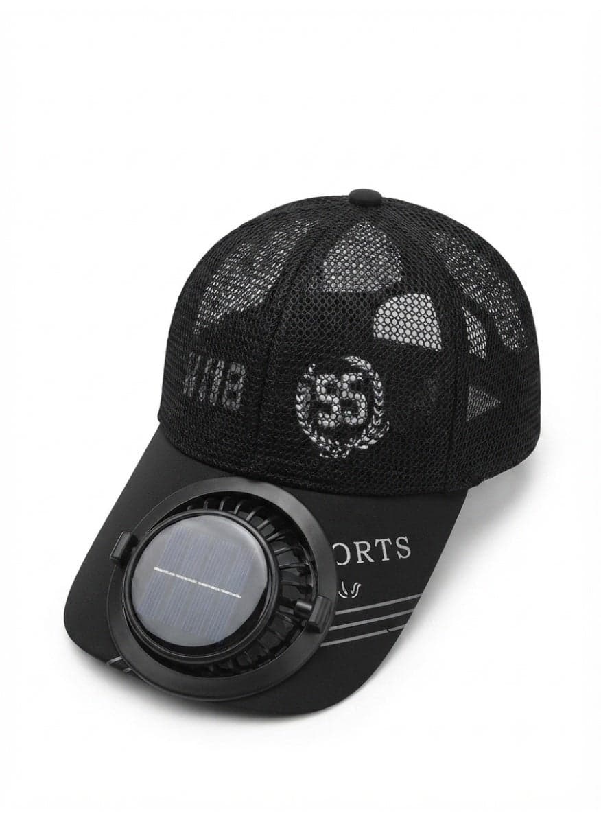 Trendoza Solar Powered Cooling Fan Cap | USB Rechargeable Breathable Baseball Hat with Built-in Fan for Outdoor Activities, Travel, Hiking | Black