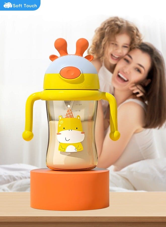 300ml Baby Straw Cup Spill-Proof Toddler Drinking Cup with Handles and Flip-Top Teether Design Baby Water Bottle for Infants 8-24 Months