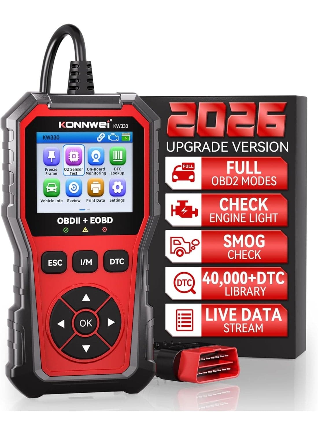 KONNWEI OBD2 Scanner Diagnostic Tool KW330, Check Engine Code Reader with Battery Voltage Test, Live Datastream, Freeze Frame, Car Scanner Diagnostic Tool for All OBDII Car Since 1996