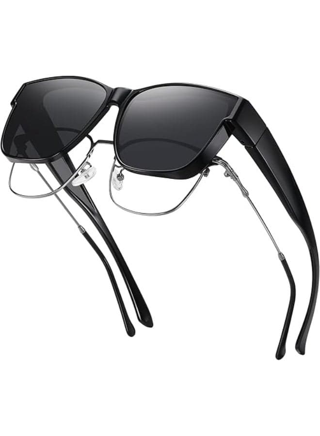 Polarized Sunglasses Fit Over Glasses for Men Women, Oversized Square Sun Glasses UV400 Protection Shades