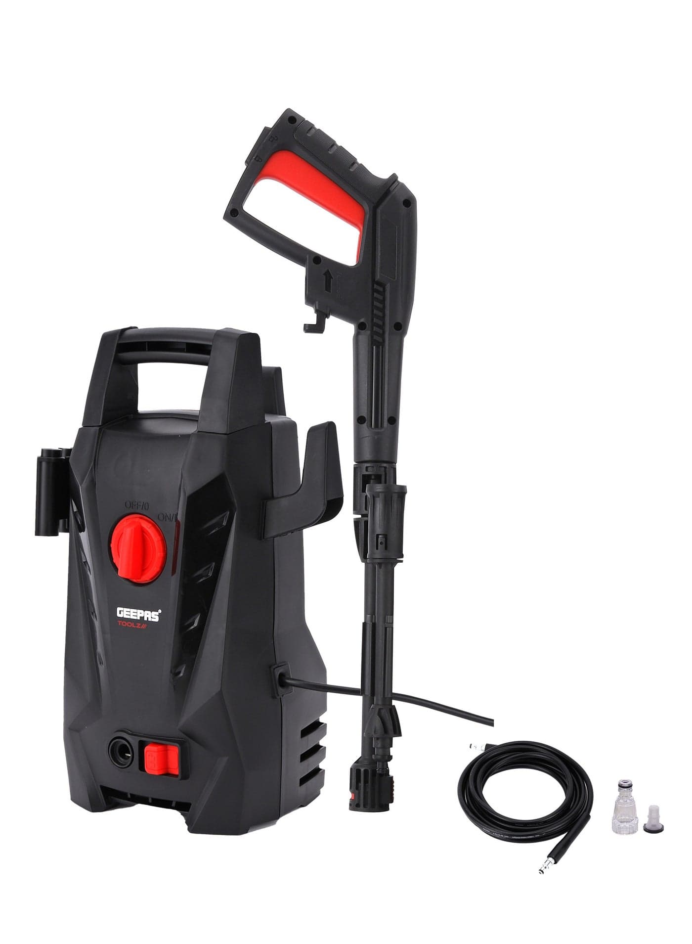 Geepas 110 bar High Pressure Washer| Carbon Brush Motor 1400 W 6.5 L/min Maximum Flow| Includes Spray Gun with Adjustable Nozzle, 5 M Cord and Hose| Removing All Type Dust Mud Dirt | GPW1411EL-240