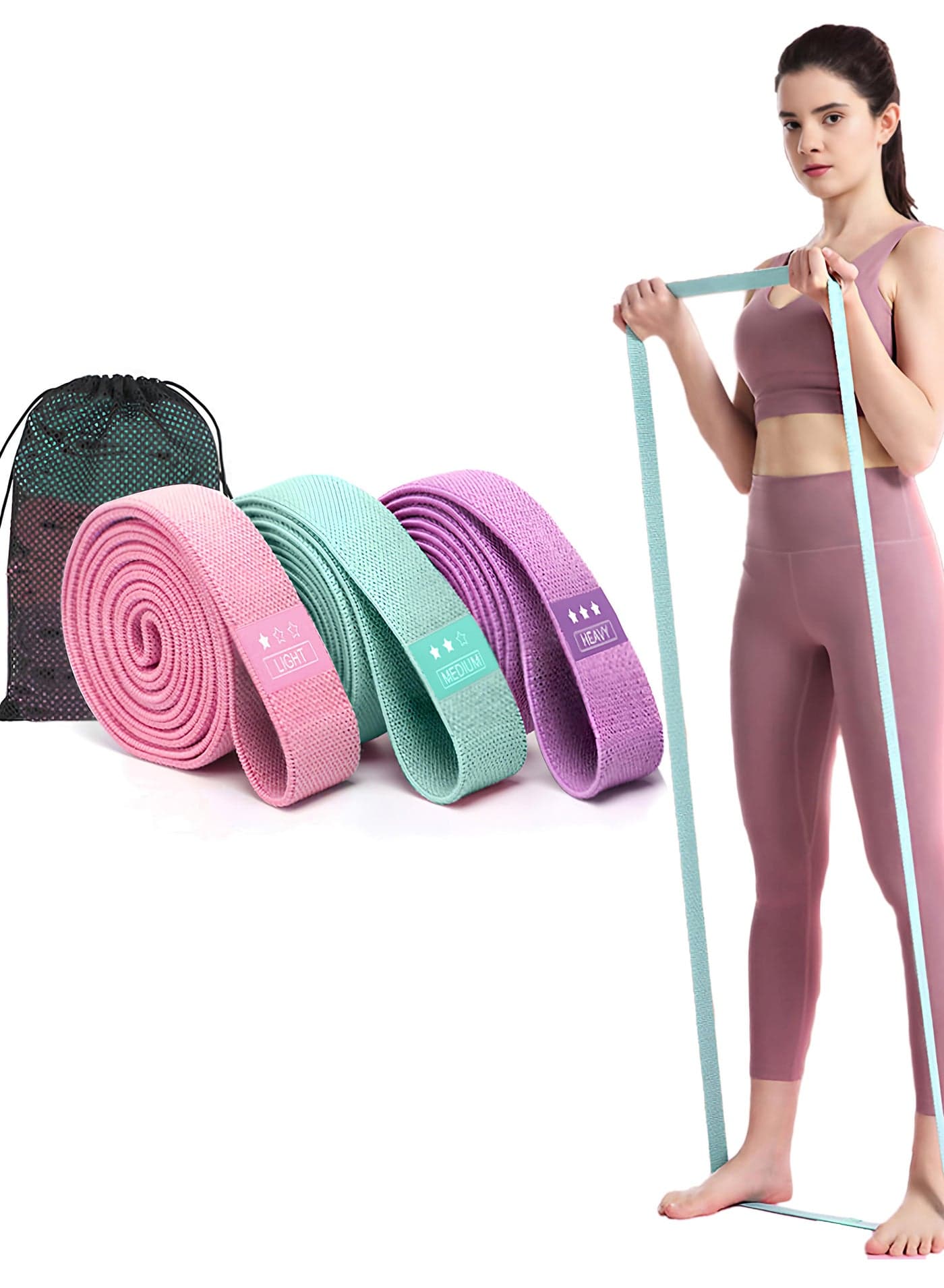 3 pack resistance band, pull-up band, fashion non-slip polyester cotton sports band cover, used to exercise women or men stretching and fitness, physical therapy, yoga, Pilates pull, light/medium/heavy resistance level (pink/cyan/purple)