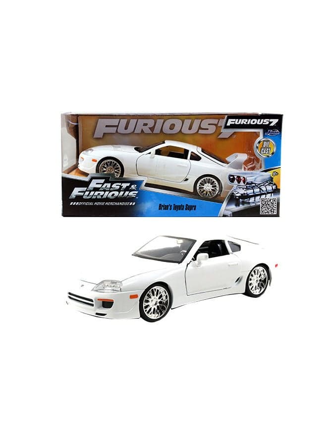 Toys Fast & Furious 1995 Toyota Supra Die-Cast Car, Toys for Kids and Adults – 1:24 Scale, White