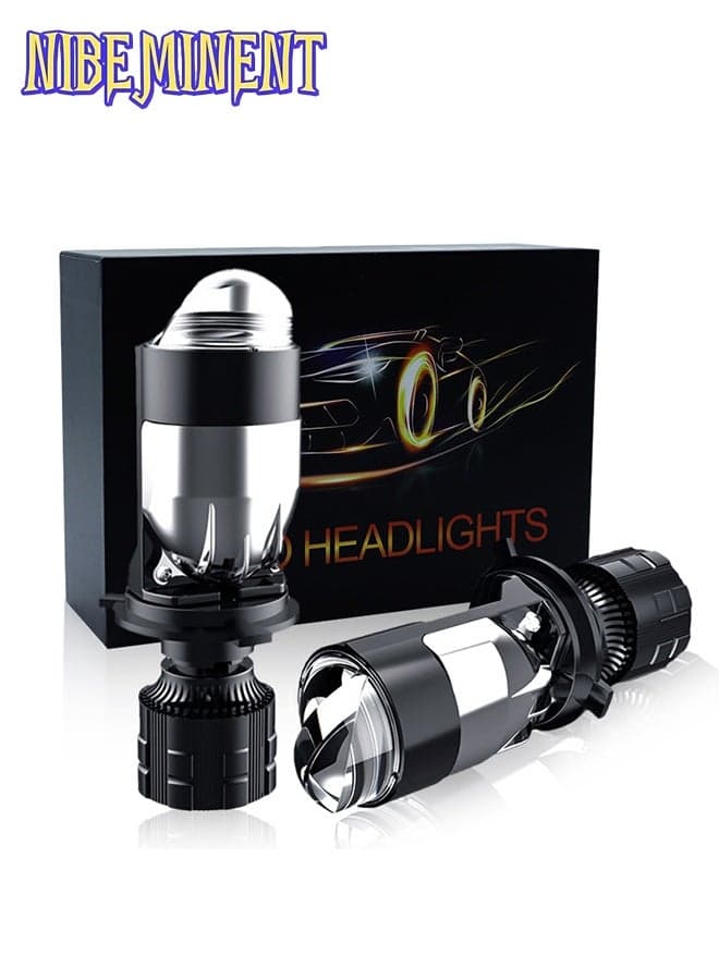 H4 LED Headlight Bulbs With Projector-30,000LM Extremely Bright 6000K White Hi-Lo Beam Function with Clear Cut Off Line,H4/9003/HB2 Mini Projector Lens Retrofit Kit