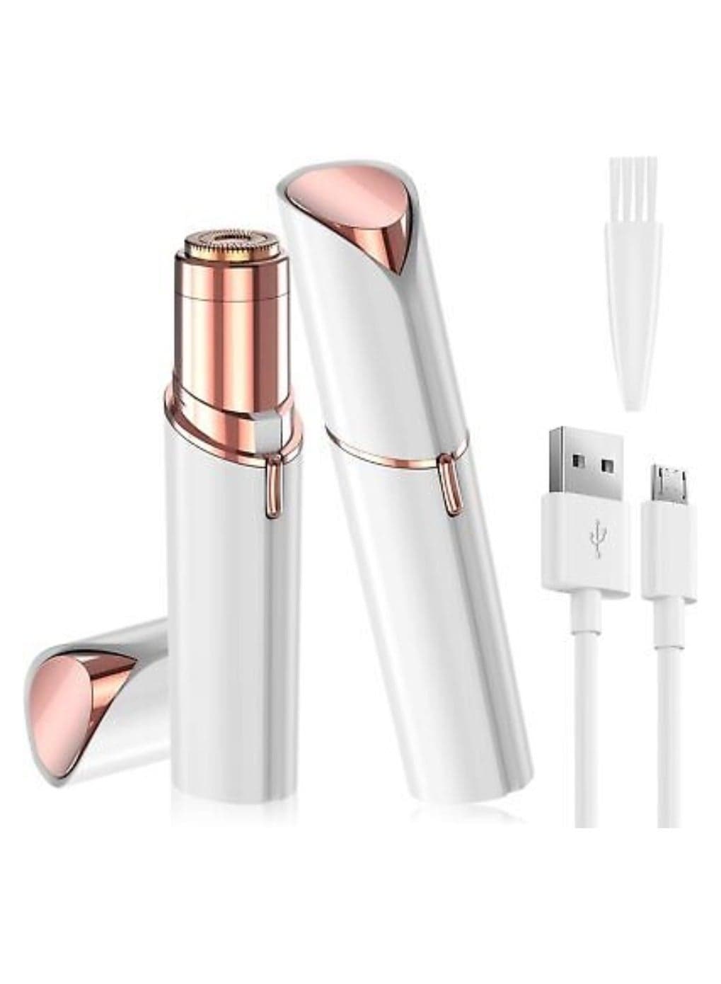 Painless Flawless Facial Hair Remover for Women - Rechargeable Portable Epilator & Trimmer for Face, Upper Lip, Chin & Peach Fuzz - Gold/White Design.