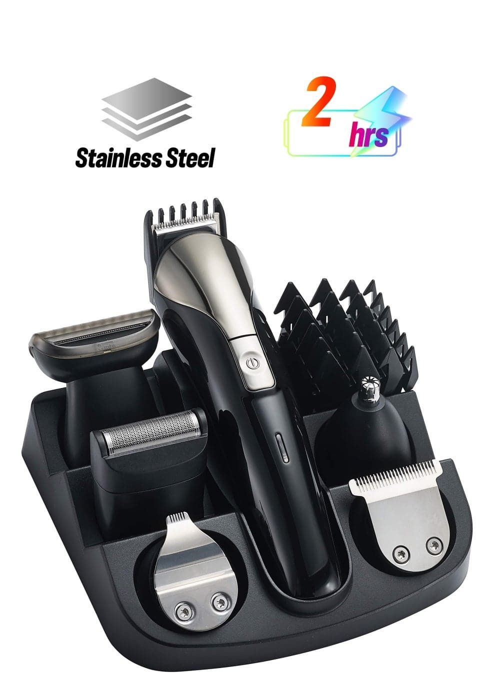 15in1 Rechargeable Hair Clipper Set With HighCapacity Battery And Fast Charging Stainless Steel Blades With Easy Cutting Box 9 Different Length Limit Combs 2 Hours Continuous Working SHC-1027N Black