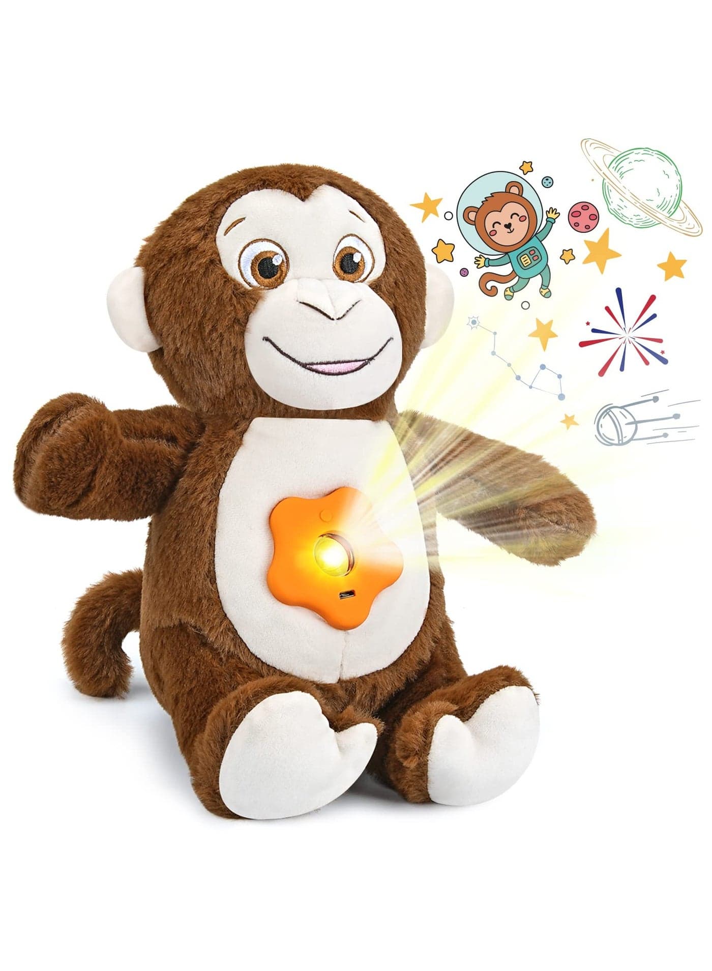 Monkey Stuffed Animals with Dynamic Star Projection Lamp, Rechargeable Night Light for Kids Bedroom, Soft & Huggable Plush Toy, Cute Bedtime Buddy for Toddler, Boys, Girls (Galaxy) - 10.5''