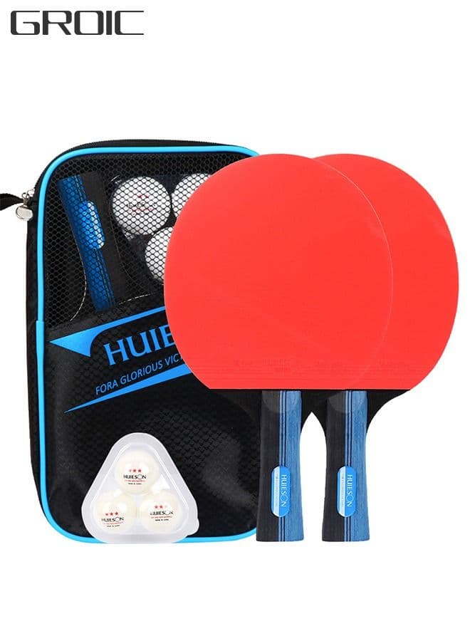 Ping Pong Paddles Set - High-Performance Table Tennis Sets with 2 Premium Table Tennis Rackets, 3 Game Ping Pong Balls & Portable Compact Storage Bag