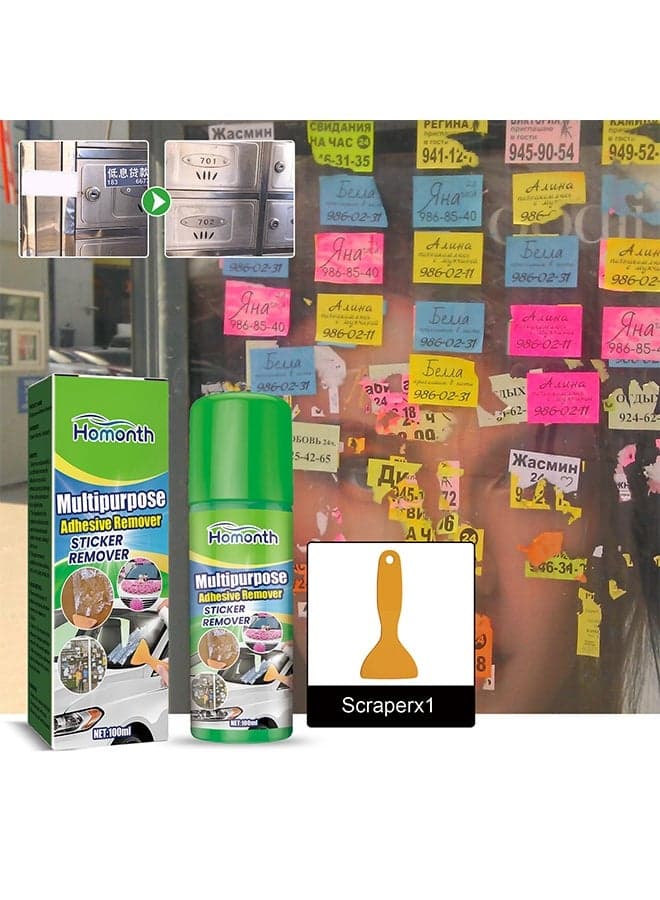 Multipurpose Adhesive Remover, Surface Safe Rapid Glue Remover with Scraper, Sticker Remover for Cars, Windows, Walls, Efficiently Remove Sticky Residues, Labels, Tape, Gum, Bandages, Adhesives, Wax 100ml