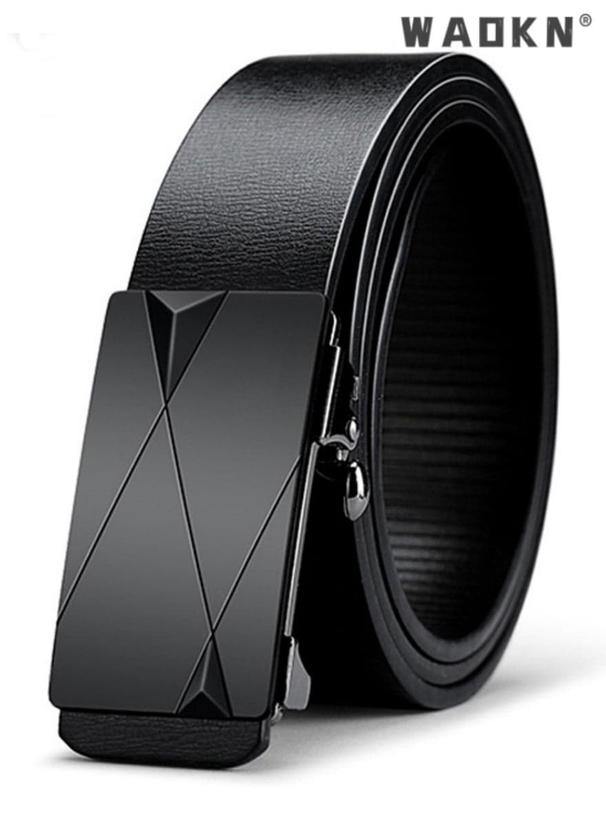 Men's Leather Ratchet Dress Belts with Automatic Buckle Belt Fashion Soft Comfortable and Durable Quality Adjustable Trim to Fit , Fashion Slide Ratchet Click Casual Mens Belt for Jeans Black