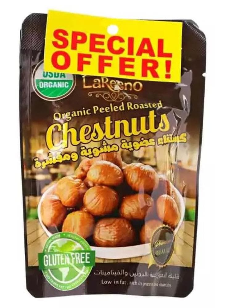Lareeno Organic Peeled Roasted Chestnuts, Twin Pack