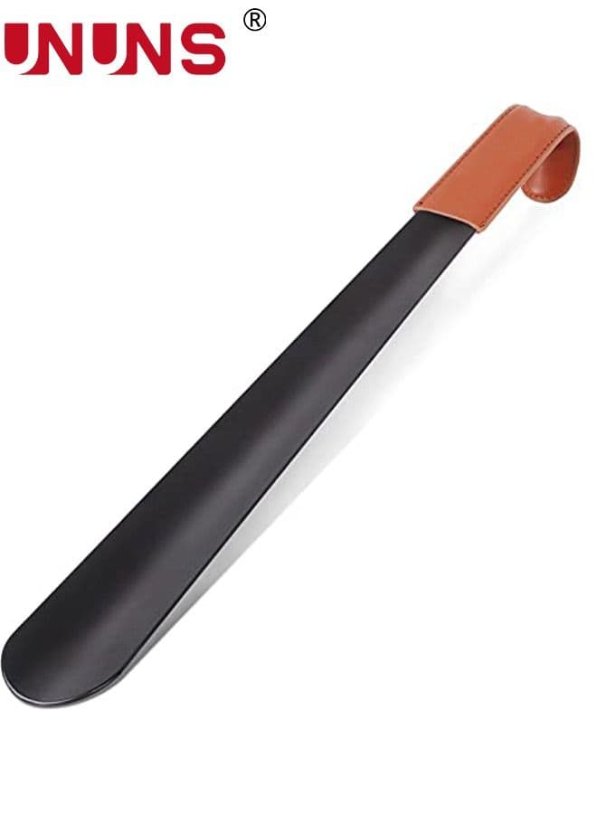 Shoe Horn Long Handle for Seniors,Metal Long Shoehorn Boot Horn for Boots,42CM Boot Horn with Leather Handle Extra Long Shoe Horn for Men Women Kids