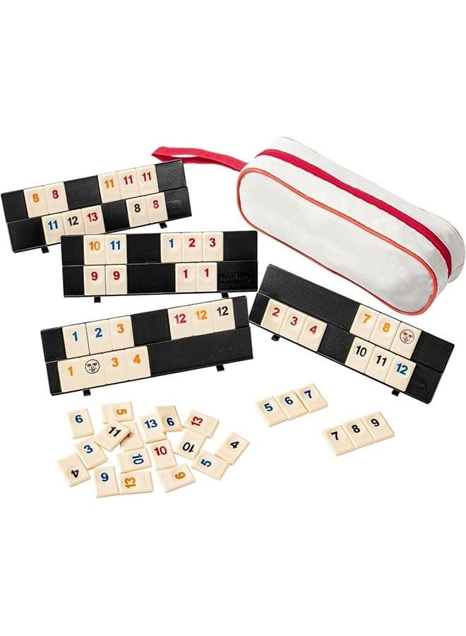 Rummy Cube Game, rummikub, Kids Puzzle Toys Logic Game Parent Child Games, Travel Game Rummy Tiles Set with 4 Tiles Holders for Family Classic Board Games, Adult games