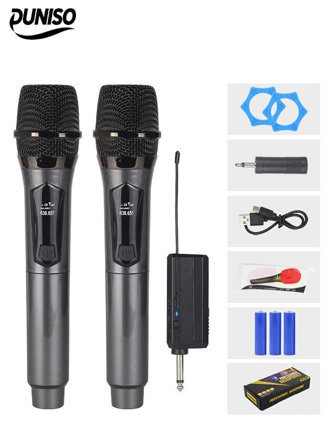2Pcs Wireless Microphone,Hand Microphone,Rechargeable Microphone,Professional Cordless Microphone,Used for Karaoke Nights and Family Gatherings DJ,Meeting,Grey