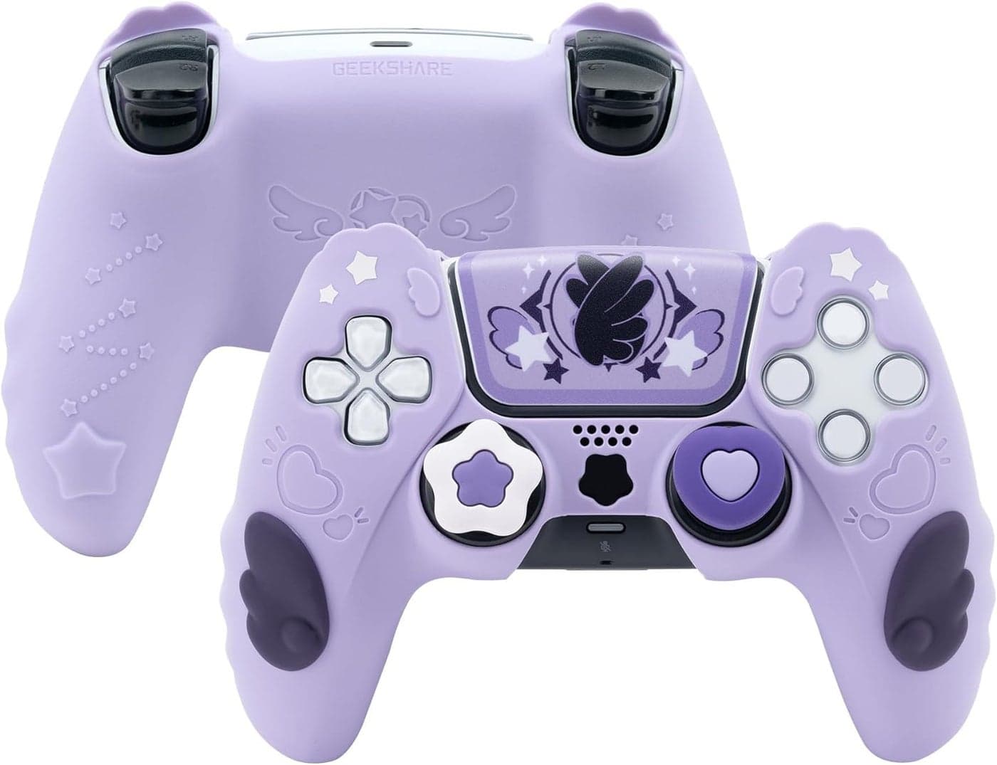 Wireless Controller Skin Set for PS5, Silicone Protective Cover with Grip Caps and Stickers, Star Wings Design, Purple Edition