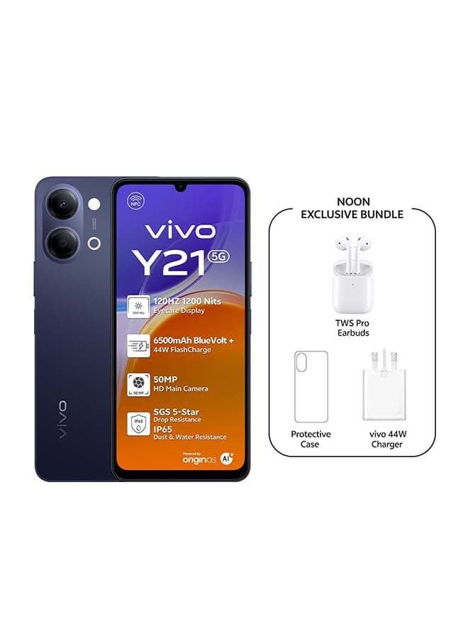 Y21 5G AI Dual SIM Black 4GB RAM 128GB With Exclusive TWS (Charger and Case Inside Phone Box) - Middle East Version