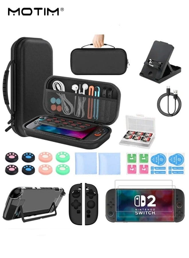 22Pcs Switch Carrying Case for Nintendo Switch 2, Portable Travel Case with Hard Cover Case, Console Case Screen Protector and Thumb Grip Caps, Carry bag with Game Holders for Switch 2