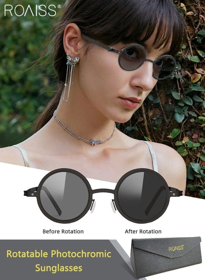Rotating Adjustable Polarized Photochromic Sunglasses for Women Men, Retro Punk Round Frame Sun Glasses, UV400 Protection for Driving, Cycling, Hiking, Golf, Fishing