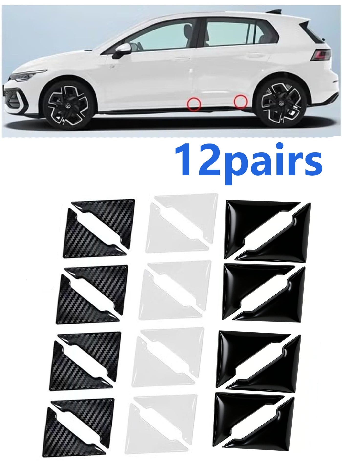 12 PCS Car Door Guard Protector, Car Door Edge Guard, Anti-Collision Vehicle Side Corner Protector, Auto Accessories Self-Adhesive Auto Edge Protection Cover Fit for Most Vehicle (Carbon Fiber+White+Black)