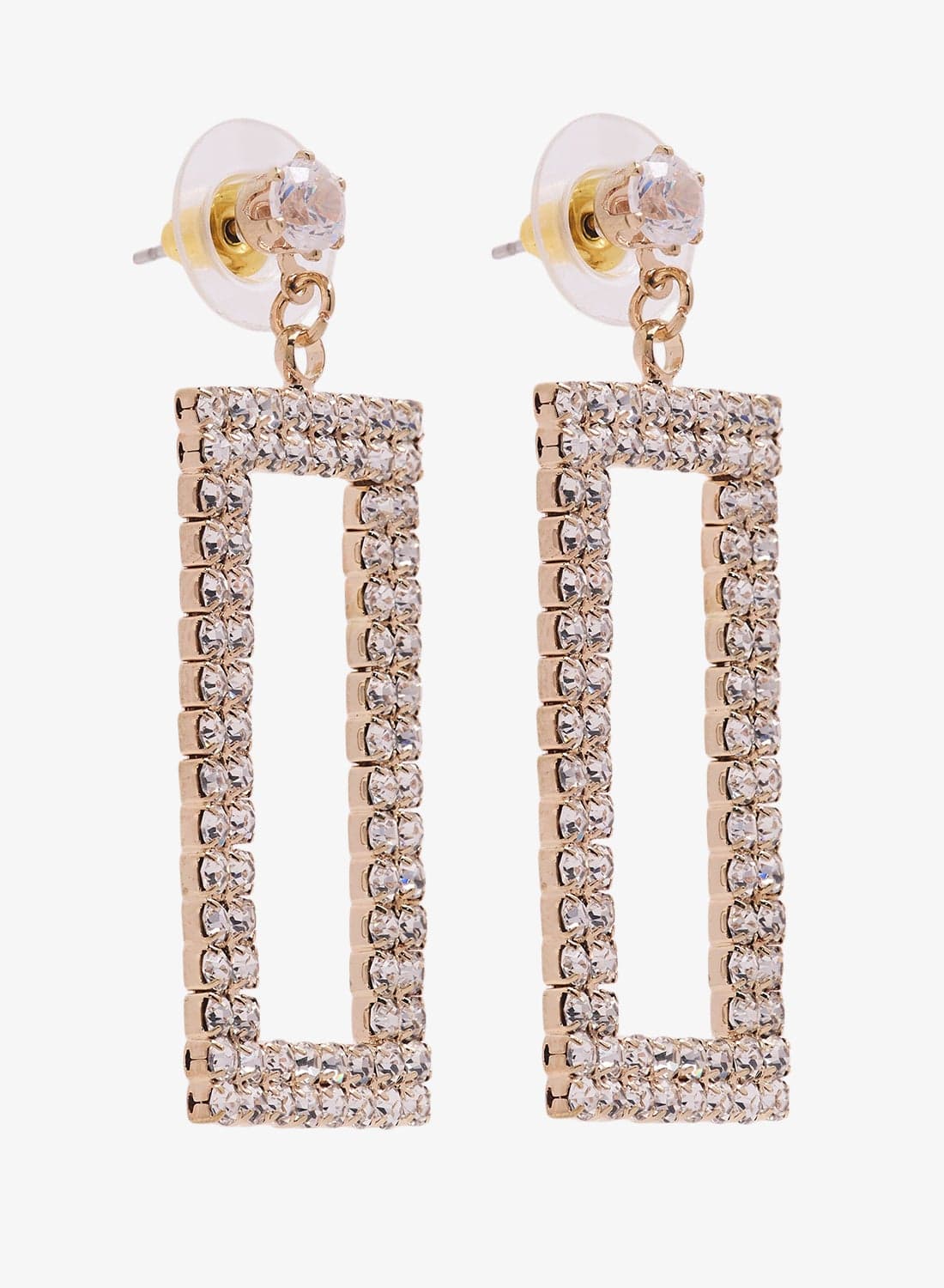 Diamonte Embellished Rhinestone Detailed Drop Down Earrings Gold