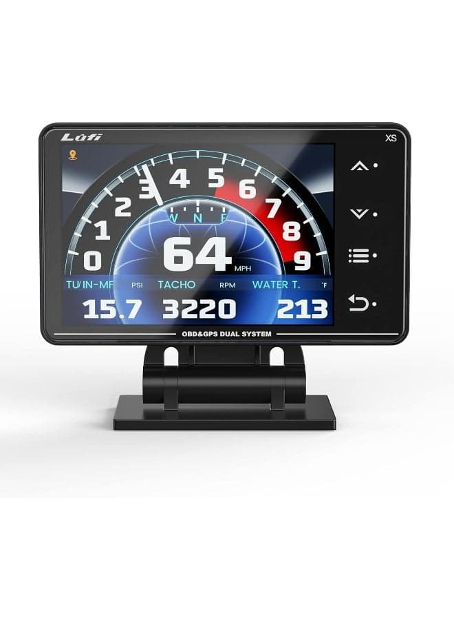 Lufi Xs OBD2 Gauge Display, GPS Speedometer, Car Inclinometer, Boost Gauge, RPM Meter, Heads Up Display for Car, Multifunction Digital Gauge Cluster