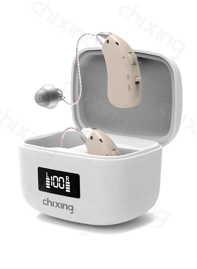 Hearing Aid, OTC Hearing Aids Rechargeable for Seniors, 16-Channel Digital Noise Reduction, 2-in-1 Power Charging Case with LED Flashlight, 4 Listening Modes