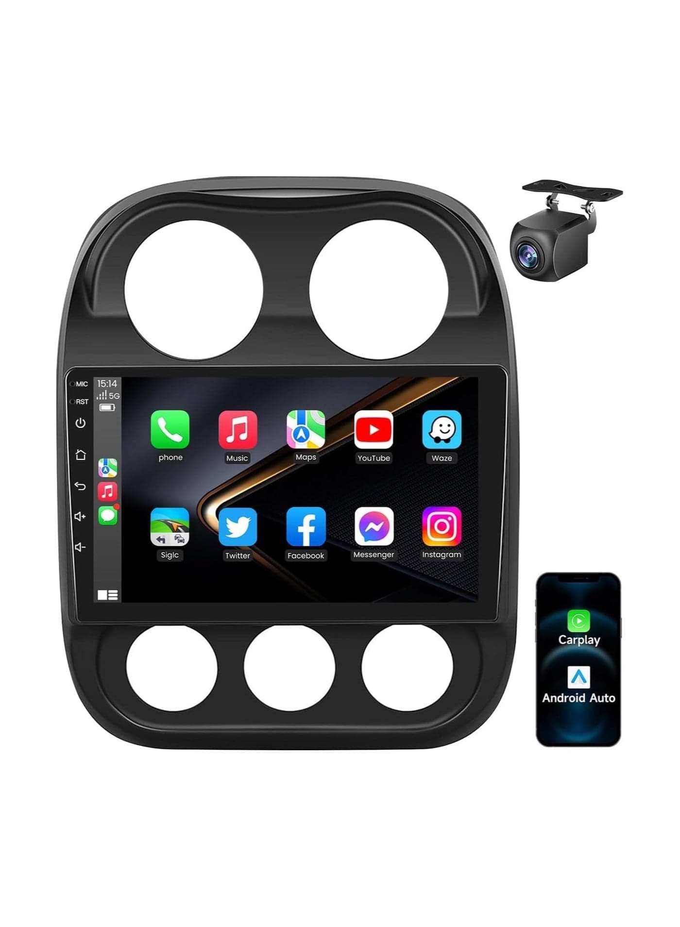 Android Car Stereo for Jeep Patriot Compass 2010 2011 2012 2013 2014 2015 2016 6GB RAM 128GB ROM 10 Inch SIM Card, Apple Carplay, MirrorLink WiFi BT, IPS Touch Screen with AHD Camera Included
