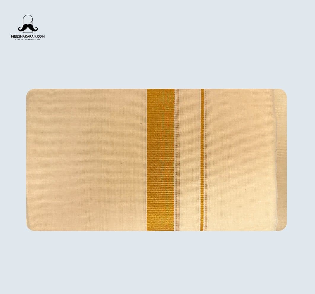 Men’s Double Mundu – Kerala Kasavu Dhoti with Gold Border | Lightweight Cotton |