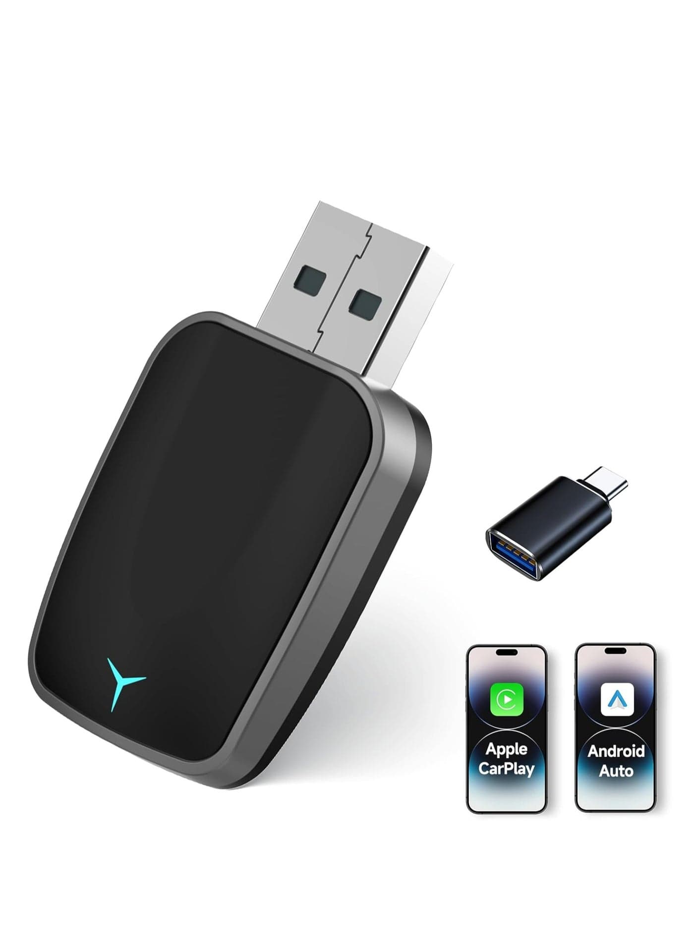 Car Wireless Adapter, Wireless CarPlay Adapter and Android Auto 2-in-1, Plug-and-Play Conversion from Wired to Wireless Adapter, Compatible with Apple CarPlay/Android Auto