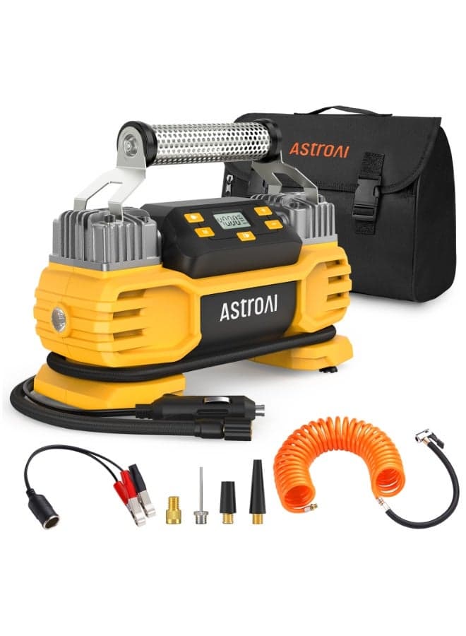 AstroAI Tyre Inflator Air Compressor 12V DC 160PSI with Screen, Heavy Duty Dual Cylinders & Dual Motors, Dual Power Tyre Pump for SUVs, RVs, ORVs, Trucks, Cars, Air Mattresses, Auto Off, LED Light for Gifts