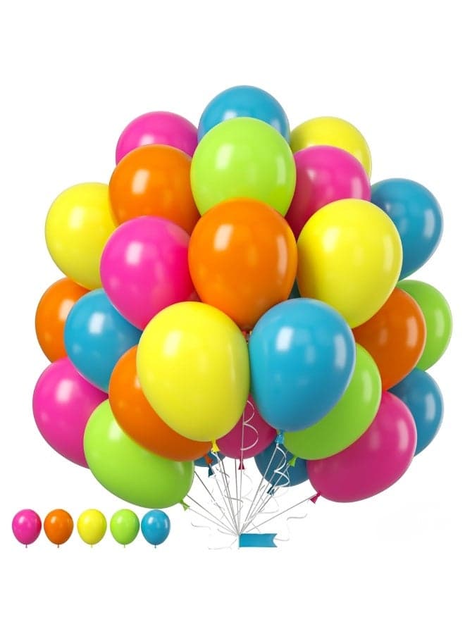Pack of 50 Rainbow Balloons, Multicolor Balloons in Fruit Green Slate Blue Matt Orange Hot Pink and Yellow Balloon, for Birthday Baby Shower Wedding Summer Topic DIY Balloon Decoration Party Decorations