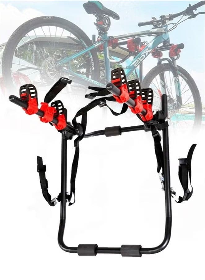 Heavy Duty 3-Bike Trunk Mount Carrier Rack, Foldable Rear Car Bicycle Rack with Adjustable Support Arms, 6-Strap Secure System, Foam Pads & Buckles, Fits Sedans Hatchbacks SUVs Vans
