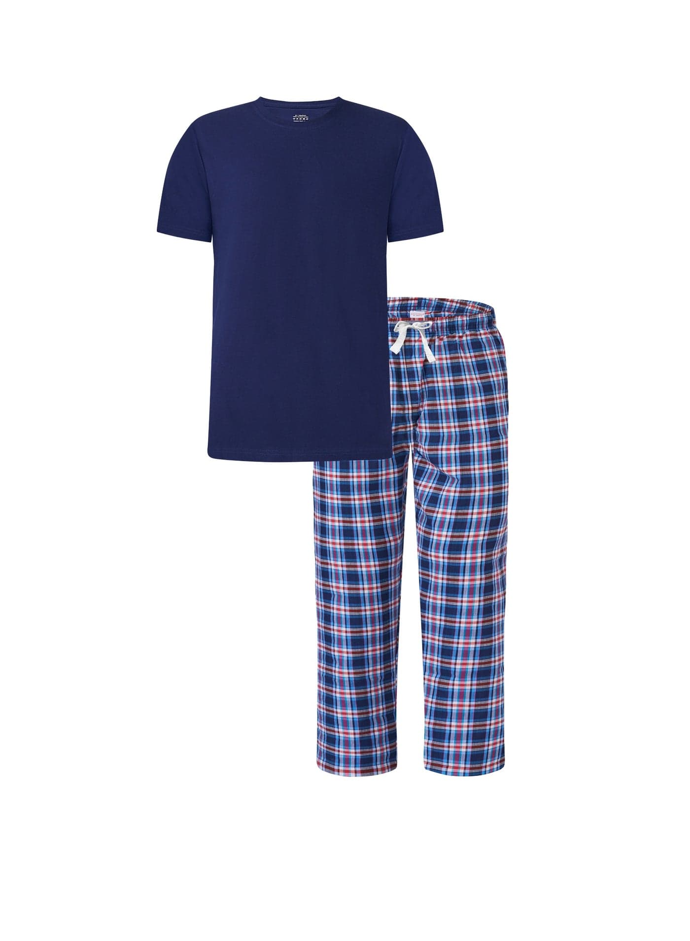 John Gladstone Men's Short Sleeve Pajama Set, Navy Solid T-Shirt & Printed Pants: Breathable Loungewear for Night Wear