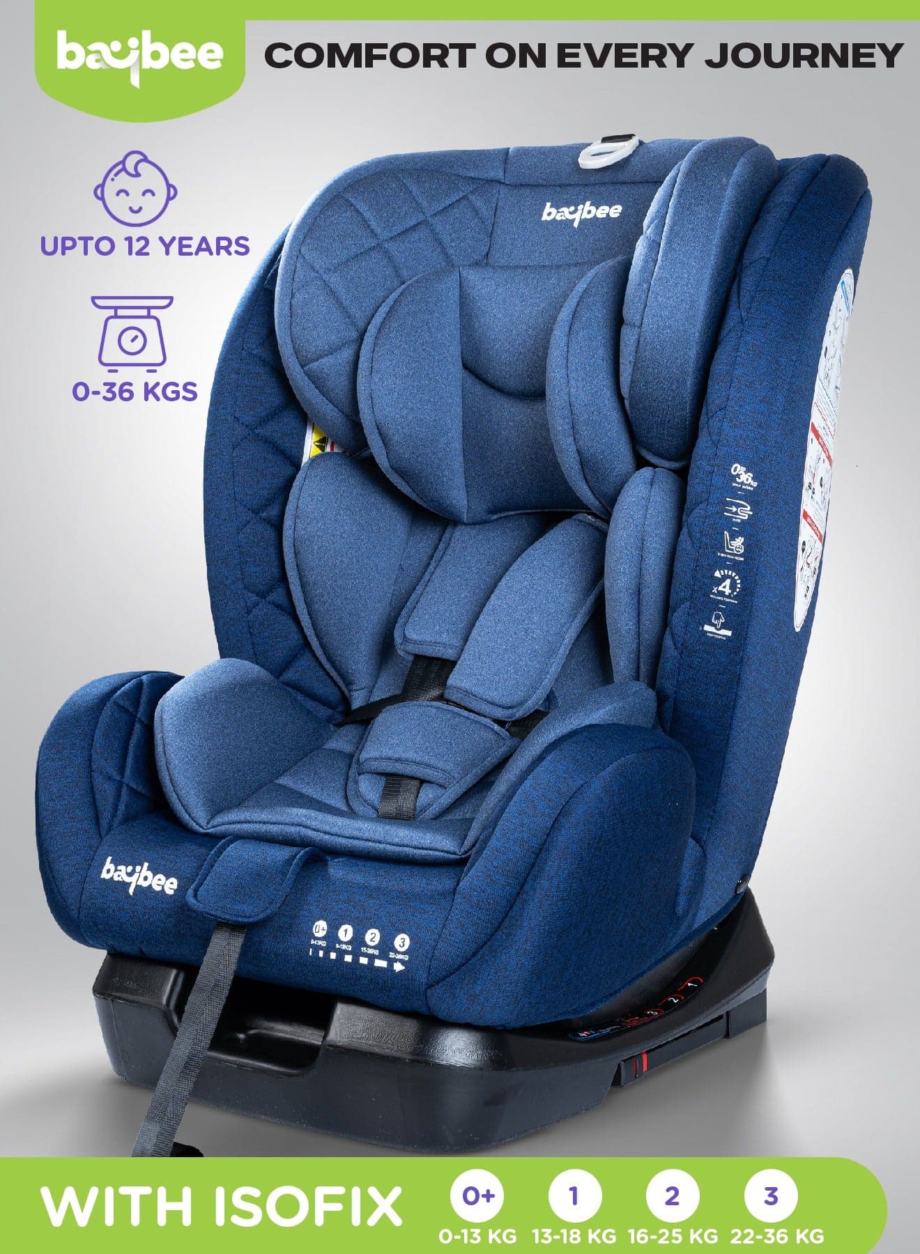 Convertible Car Seat for Baby 0 to 12 Years with ISOFIX, 3 Position Recline, Headrest Adjustable ECE R44/04 Safety Certified Travel Baby Car Seat for Toddlers Kids Boys Girls Blue