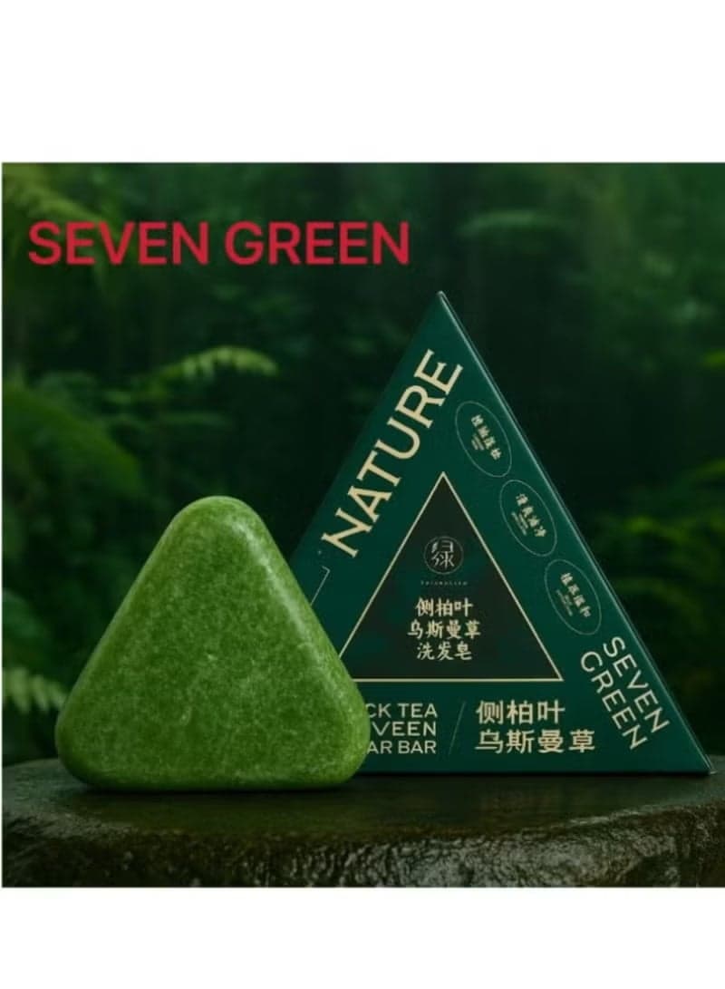 Seven Green Natural Herbal Anti-Hair Shampoo Soap, Green Triangle, Scalp Care and Hair Root Strengthening