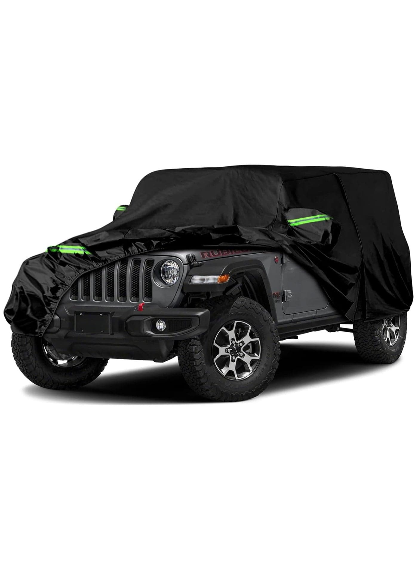 All Weather Protection Car Cover for Jeep Wrangler JK/JL (2007-2024), Waterproof Coating with Reflectors, Soft Interior Lint Layer and Zipper (Black)