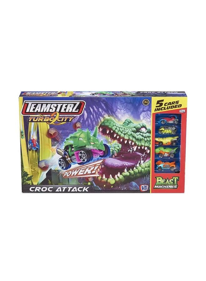 Teamsterz Beast Machine Croc Attack Track Set & 5 Die-Cast Cars - Durable Boys Playset, Engages Motor Skills, Perfect for Kids aged 3+