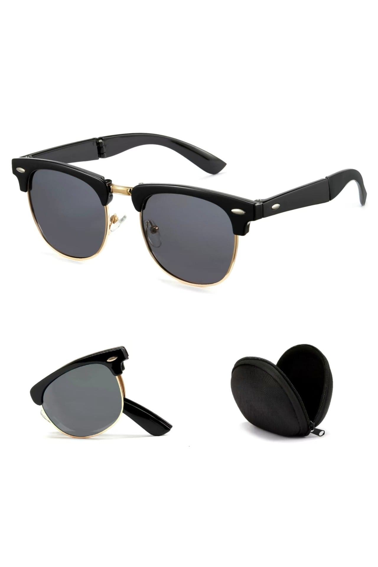 Foldable Sunglasses, Ultralight Classic Square Sunglasses Frame, Easy to Carry UV400 Protection Lenses with Storage Box