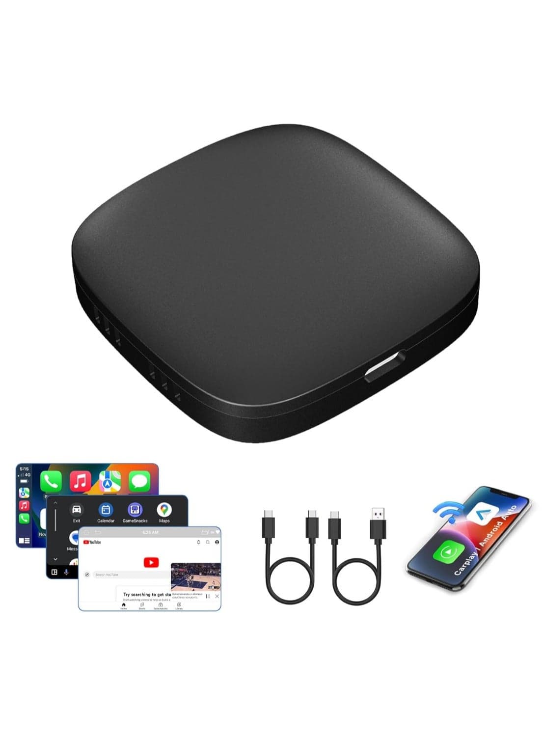 CarPlay Smart Ai Box Android Wireless CarPlay Android Auto Adapter For Netflix For YouTube Car Intelligent Systems,Wireless CarPlay Adapter, 5V USB, Hand Control, Surround Sound, Wi-Fi 5, BT 5.4, TF Card Support, Universal Fit, Smartphone Compatible