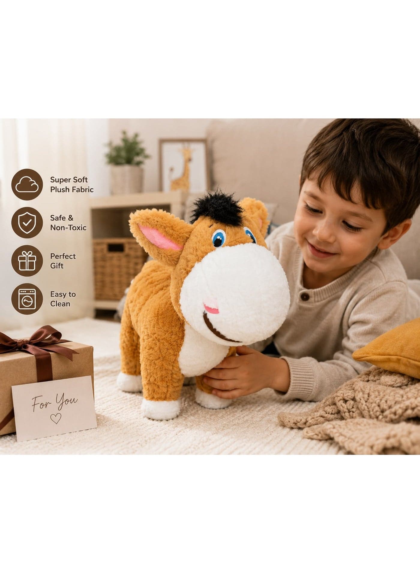 Cute Plush Donkey Stuffed Animal Soft Toy for Kids & Babies. in arabic
