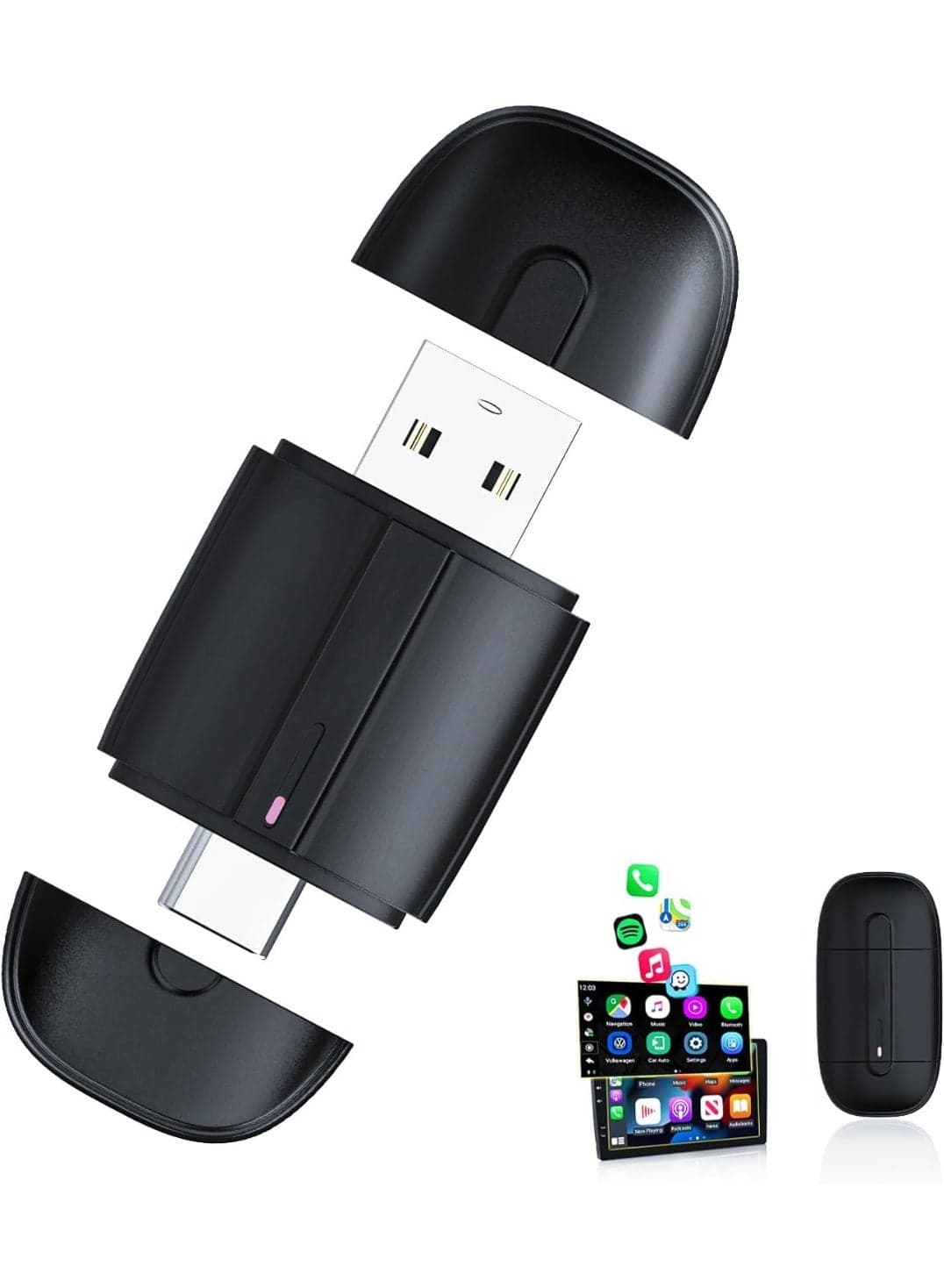 Wireless CarPlay Adapter for iPhone USB A and Type-C Upgrade Wired to Wireless CarPlay Plug and Play Compact Design Compatible with Cars 2017+, iOS 10 and Above