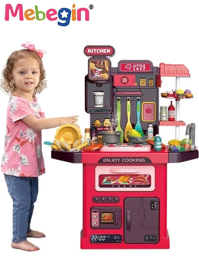 77 Pcs Kids Kitchen Playset Pretend Steam for Boys and Girls,lay Kitchen Toy with Realistic Lights Sounds Simulation of Spray and Play Sink, Pretend Play Food with Toddler