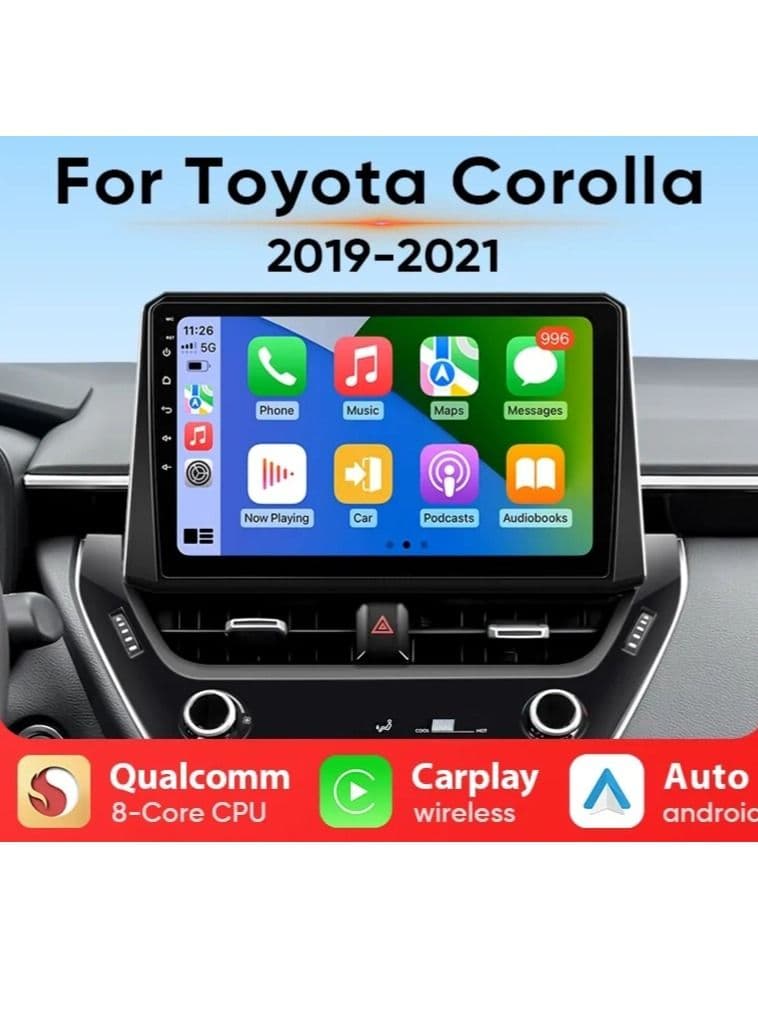 Android Screen For Toyota Corolla 2019 TO 2021 4GB RAM Support Apple Carplay Android Auto Wireless QLED Touch Screen AHD Camera Included SIM Card Support Bluetooth DSP Navigation GPS